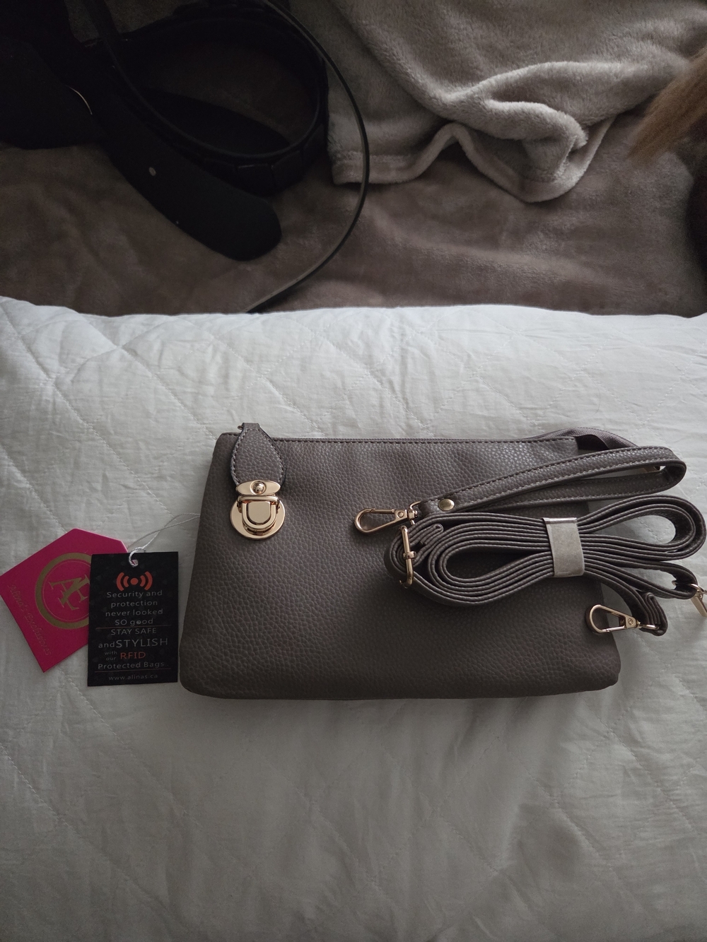 Women's Crossbody Clutch Bag in Taupe with Gold Hardware